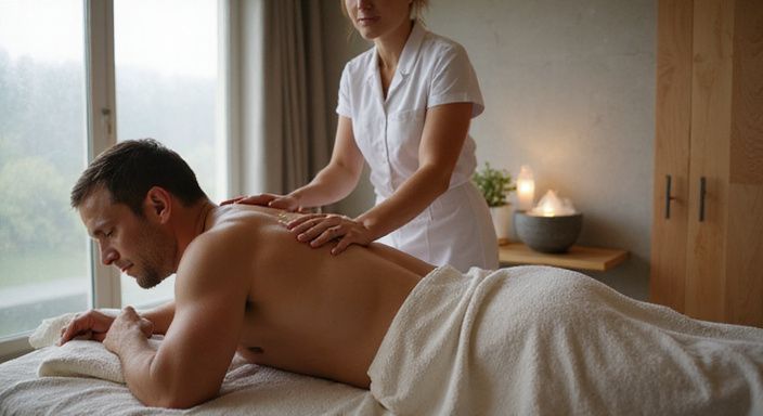 Eine Massage in einem eleganten Spa mit entspannter Atmosphäre.