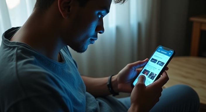Eine Person scrollt konzentriert auf ihrem Smartphone nach BDSM-Inhalten.