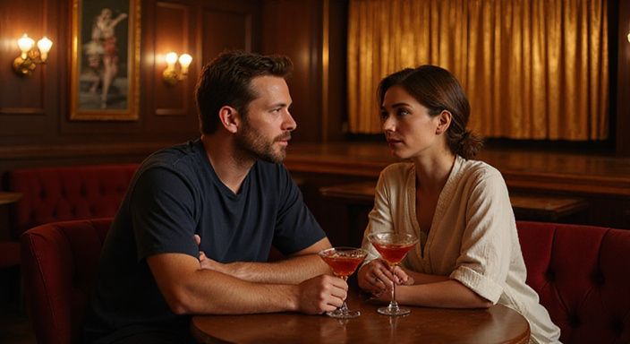 Ein Paar genießt Cocktails in einem eleganten Nachtclub.
