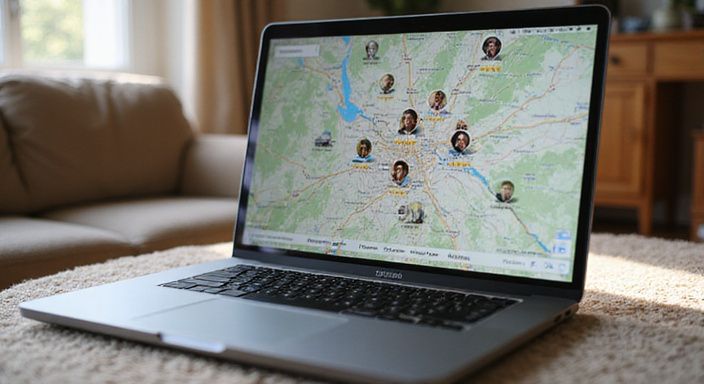 Nahaufnahme eines Laptops mit einer detaillierten Karte von Thurgau.