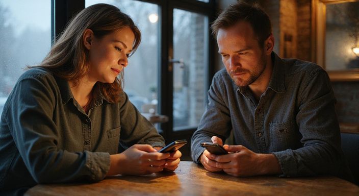 Ein Paar sitzt in einem Café und wollen Geheimes Sexkontakt in der Schweiz.