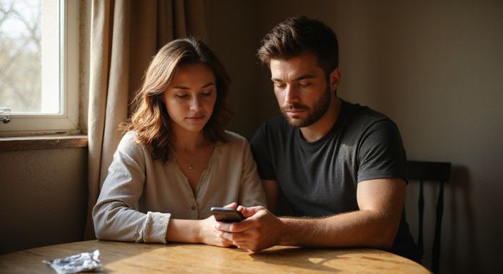 Ein Paar sitzt zusammen, suche auf ihre Smartphones nach sexkontakt in Freiburg.