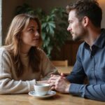 Ein Paar sitzt in einem Café und zeigt vorsichtige Neugier