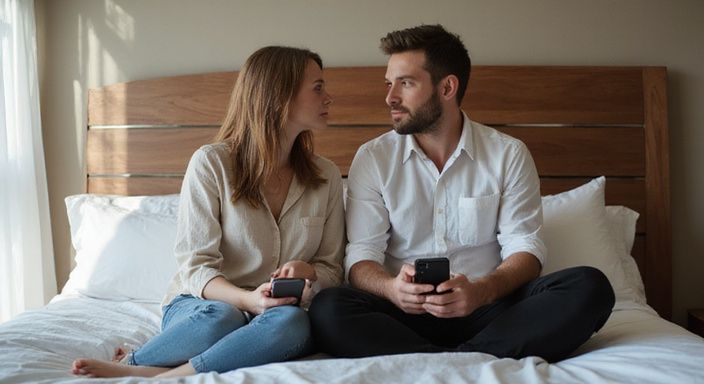 Ein Paar auf einem Hotelbett führt ein intimes Gespräch über sexkontakt in Wallis.
