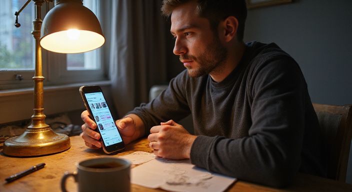 Eine Person in entspannter Haltung scrollt durch eine Dating-App für Flirtkontakte in Schweiz.