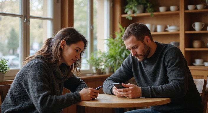 Ein Paar sitzt konzentriert nebeneinander in einem Café und suche sexkontakt Schwyz