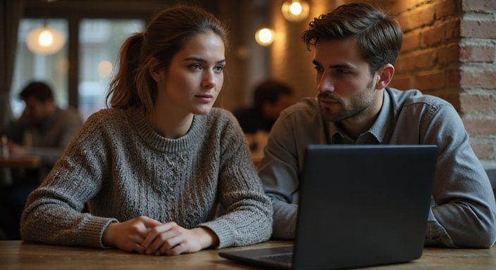 Ein Paar arbeitet konzentriert in einem gemütlichen Café und wollen sexkontakt in Schwyz.